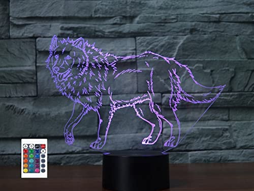 SUPERRUIDALONG 3D Wolf Fernbedienung 16 Farben Nachtlichter Illusion Acryl LED Tisch Nachttisch Lampe Kinder Schlafzimmer Schreibtisch Dekor Geburtstag Geschenke Spielzeug für Kinder von SUPERRUIDALONG