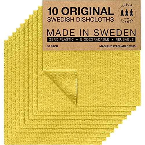 SUPERSCANDI Superscanddi schwedische Geschirrtücher, Papierhandtuch, Ersatz-Waschlappen (10er-Pack) Gelb von SUPERSCANDI