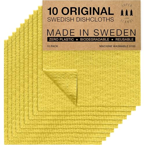 SUPERSCANDI Putzlappen im 10er Pack - 100% Biologisch Abbaubar & Kompostierbar | Wiederverwendbare & Lebensmittelsichere Spültücher Ohne Plastik | Für Jede Oberfläche Geeignete Spüllappen | Gelb von SUPERSCANDI