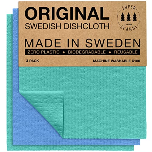 SUPERSCANDI schwedische Geschirrtücher, Großes Papierhandtuch Ersatztuch - 3er Pack blau und grün, 30x26 cm von SUPERSCANDI