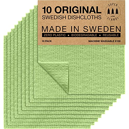 SUPERSCANDI Schwedische Spüllappen,10 Nachhaltige Küchentücher, Waschbare, Langlebige und Biologisch Abbaubare Spültücher Geschirrtücher Grün von SUPERSCANDI