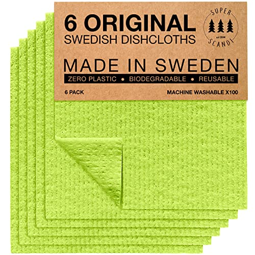 SUPERSCANDI Putzlappen im 6er Pack - 100% Biologisch Abbaubar & Kompostierbar | Wiederverwendbare & Lebensmittelsichere Spültücher Ohne Plastik | Für Jede Oberfläche Geeignete Spüllappen | Grün von SUPERSCANDI