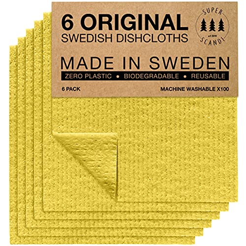 SUPERSCANDI Superscanddi schwedische Geschirrtücher, Papierhandtuch, Ersatz-Waschlappen (6er-Pack) gelb von SUPERSCANDI