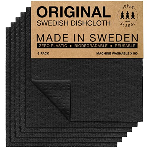 SUPERSCANDI Schwedische Spüllappen, 6 nachhaltige Küchentücher, Waschbare, Langlebige und Biologisch Abbaubare Spültücher Geschirrtücher in Schwarz von SUPERSCANDI