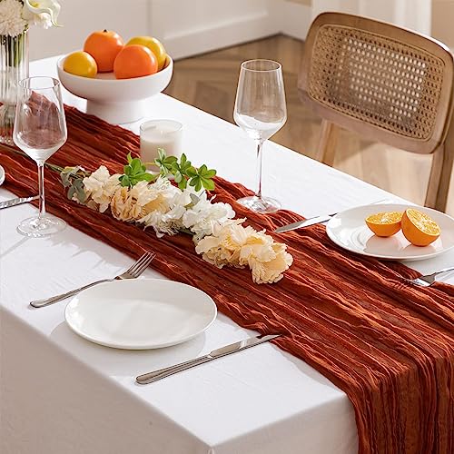 SUPERSUN 2Pcs Tischläufer Seihtuch 400*90cm Boho Tischband Musselin Organza Dekostoff Gaze Käsetuch romantischer halbtransparenter Tischläufer für Hochzeit Dekoration Geburtstagsparty von SUPERSUN