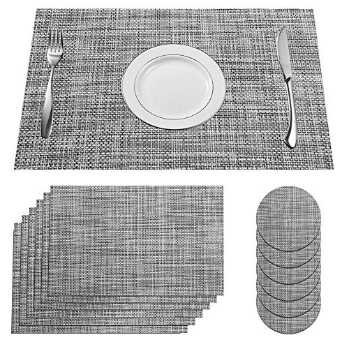 SUPERSUN Platzset Grau Abwaschbar 6er Set, Schönes Ostern Tischset Tisch Platzdeckchen Abwaschbar Abgrifffeste Hitzebeständig for Küche, Zuhause, Restaurant, Speisetisch, 45x30cm von SUPERSUN