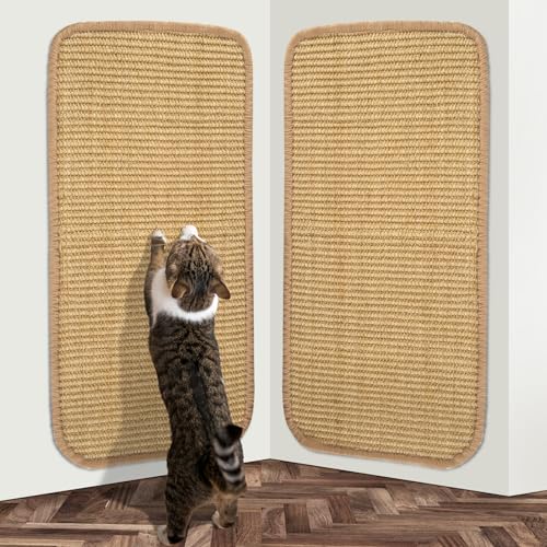 2 Stück Kratzbretter Katze und Rutschfester Unterseite, Sisal Teppich Katzenkratzbretter, Kratzmatte Katze für Schützt Teppiche&Sofas, Doppelseitige Klebefixierung Design, 50x25 cm von SUPERWSLING