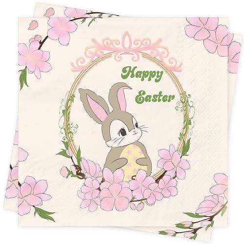 Frühling Ostern Servietten Ostern Deko - 80Stück Osterhasen Papierservietten Happy Easter Napkins Blumen Servietten Schmetterlinge Sommer Tischdeko 33x33cm Papierservietten Geburtstag von SUPJADE