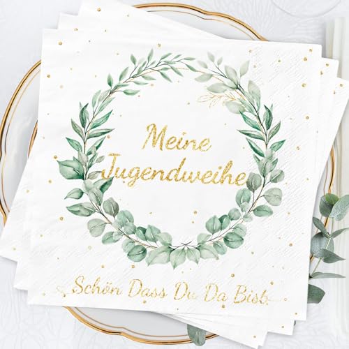 Jugendweihe Deko 40Stück 3-lagig Servietten Jugendweihe mit der Aufschrift Eucalyptus Grün Jugendweihe Servietten Schön Dass Du Da Bist Alles Gute zur Jugendweihe Dekoration Jugendweihe Tischdeko von SUPJADE