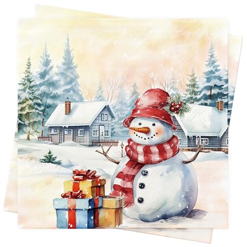Weihnachten Servietten Weihnachten Deko Tischdeko - 40Stück Weihnachts Serviette Papierservietten Xmas Servietten mit Schneemann Merry Christmas Party Deko Xmas Napkins 33X33cm Winter Servietten von SUPJADE