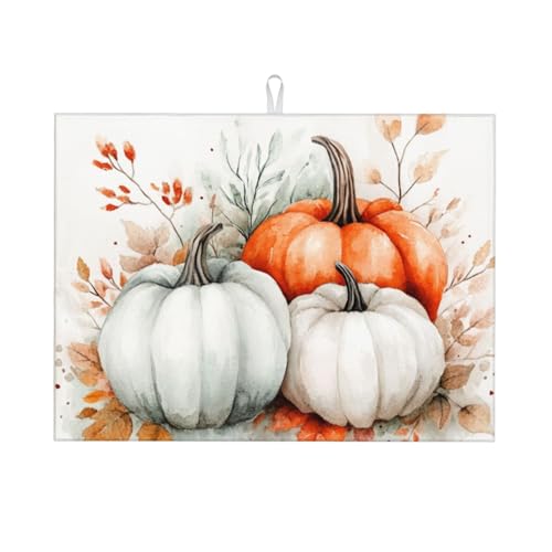 Abtropfmatte für Küche, Aquarell, Kürbis, Herbst, Erntedankfest, saugfähiges Abtropfgestell, Mikrofaser, groß, 45,7 x 61 cm von SUPLUCHOM