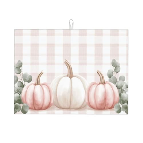 Abtropfmatte für Küche, rosa Kürbis, Büffel, Karomuster, Theke, saugfähig, Mikrofaser, groß, 45,7 x 61 cm Abtropfmatte für Küche, rosa Kürbis, Büffel, Karomuster, Theke, saugfähig, Mikrofaser, groß, 45,7 x 61 cm von SUPLUCHOM