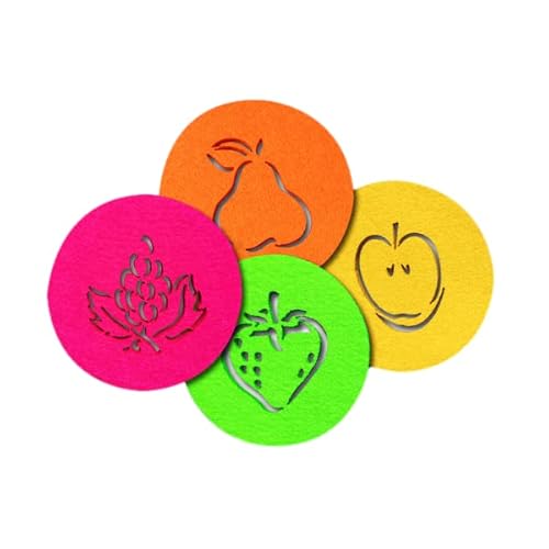SUPMO Filzuntersetzer Glasuntersetzer rund in bunten Farben mit Obst Motiven (Farbe + Design wählbar), 5mm dick, elegant und auffallend - Untersetzer aus Filz für Getränke Gläser Schalen (4er, Mix) von SUPMO