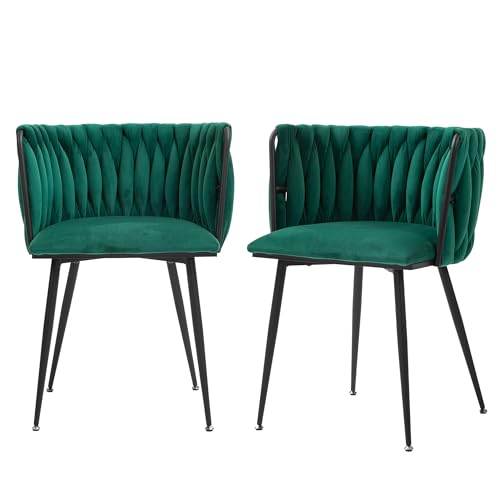 Moderner Esszimmerstuhl, Sessel, Samt Esszimmerstuhl Set mit schwarzen Metallbeinen, elegantes handgewebtes Design und weiches Kissen für Esszimmer, Wohnzimmer und Schlafzimmer (2er Set) (Smaragdgrün) von SUPPNEED