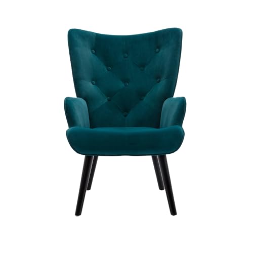 Rustikale Akzent Stuhl Vintage Wingback Stuhl Mikrofaser gepolstert Mid Century hohe zurück Schreibtischstuhl mit Armen Massivholz Beine für das Lesen Wohnzimmer Schlafzimmer Wartezimmer (Blau) von SUPPNEED