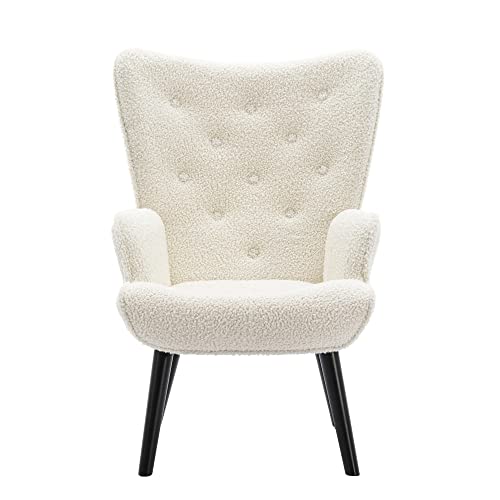 Rustikale Akzent Stuhl Vintage Wingback Stuhl Mikrofaser gepolstert Mid Century hohe zurück Schreibtischstuhl mit Armen Massivholz Beine für das Lesen Wohnzimmer Schlafzimmer Wartezimmer (Weißer) von SUPPNEED