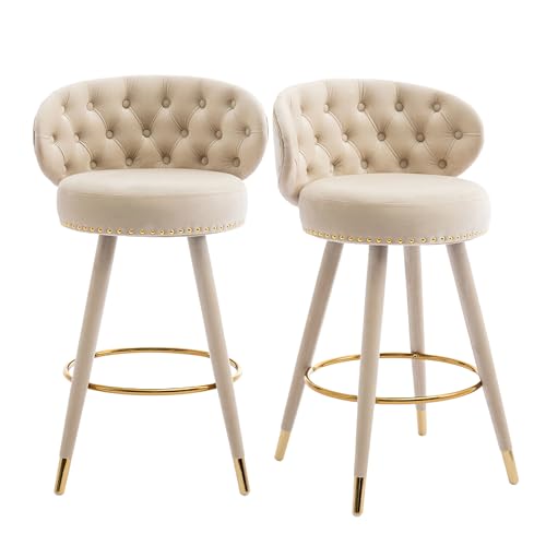 SUPPNEED 360° Free Swivel Counter Bar Stools Holzbein Barhocker gepolsterte Barhocker Barhocker 2er Set gepolsterte Hocker für Haus/Kücheninsel/Frühstücksbar/Restaurants (Beige) von SUPPNEED