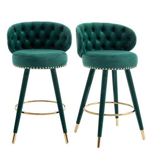 SUPPNEED 360° Free Swivel Counter Bar Stools Holzbein Barhocker gepolsterte Barhocker Barhocker 2er Set gepolsterte Hocker für Haus/Kücheninsel/Frühstücksbar/Restaurants (Smaragd) von SUPPNEED