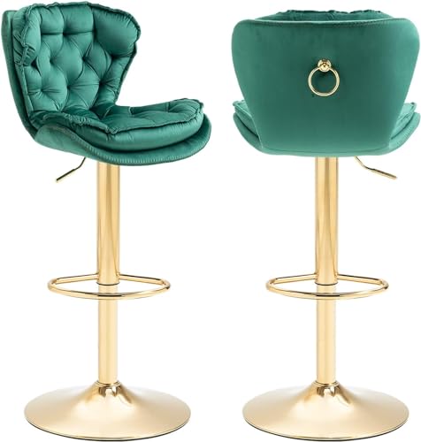 SUPPNEED Barhocker Satz von 2, Samt Counter Höhe verstellbare Barhocker, Swivel Dining Bar Stühle gepolstert Moderne Barhocker für Kücheninsel, Café, Bar, Bar-Theke, Esszimmer(Emerald) von SUPPNEED