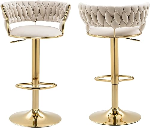 SUPPNEED Barhocker,Barhocker 2er Set， Verstellbare Thekenstühle mit Fußstütze für Küche, Esszimmer，Ivory von SUPPNEED