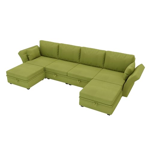 SUPPNEED Ecksofa mit Schlaffunktion, Schlafcouch 140x200cm mit Bettkasten, Modulares Sofa U-Form, Eckcouch für Wohnzimmer, Polsterecke, Sofa L Form mit Lagerung von SUPPNEED