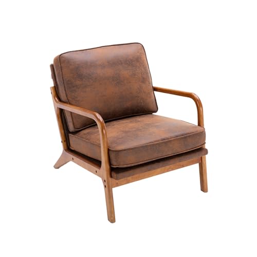 SUPPNEED Lounge Sessel, Mid Century Modern Accent Chair, Holzrahmen Sessel für Wohnzimmer, Schlafzimmer (Kaffee Microsuede) von SUPPNEED