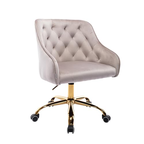 SUPPNEED Velvet Office Swivel Chair, Vanity Chair, Fabric Desk Chair, Pretty Fancy Chair, Gold Office Chair for Girls, 360°Swivel Height (Grey) von SUPPNEED