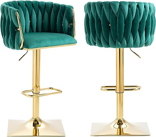 SUPPNEED Barstuhl,Samt Barhocker 2er Set,Verstellbare Barstühle, Drehbar Küchenhocker mit Fassrücken für Küche und Hausbar,Emerald von SUPPNEED