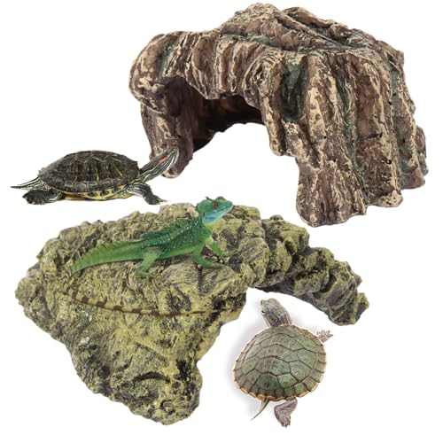 2 Stück Tortoise Cave, Harz Reptile Felshöhle Sichere Bärtige Drache Terrarium Höhle SchildkröTenhaus Versteckhöhle Simulation Terrarium Dekor Accessoires für Loach Small Fish Python Hamster Gecko von SUPPUIMNT
