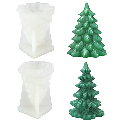 2 Stück Weihnachtsbaum Silikonform, Christmas Silicone Mould 3D Silikonform Weihnachten Mold Handmade Candle Making Reusable DIY Handwerk Dekoration Fondant Duftkerzen Ornamente Geschenke von SUPPUIMNT