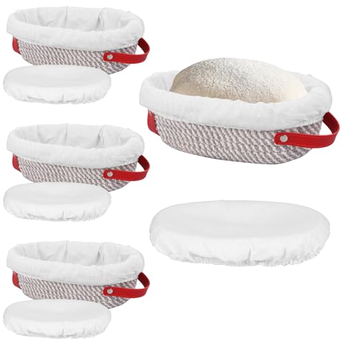 4 Stück Banneton Brotgärkorbeinlagen, Baumwollseil Proof Korb für Brotback und Runder Brotkorb mit Liner und Abdeckung Waschbarem Leineneinsatz für Hausgemachtes Sauerteigbacken Häusliche Bäcker von SUPPUIMNT