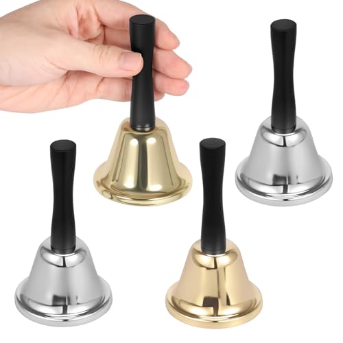 4 Stück Handglocke, Weihnachtsglocke Metal Classic Hand Bell Volumen Klassische Dinnerglocke Holzgriff Küche Glocken mit Griff Rezeptionsklingel für Restaurantbesprechung Schule Feiertagsdekoration von SUPPUIMNT
