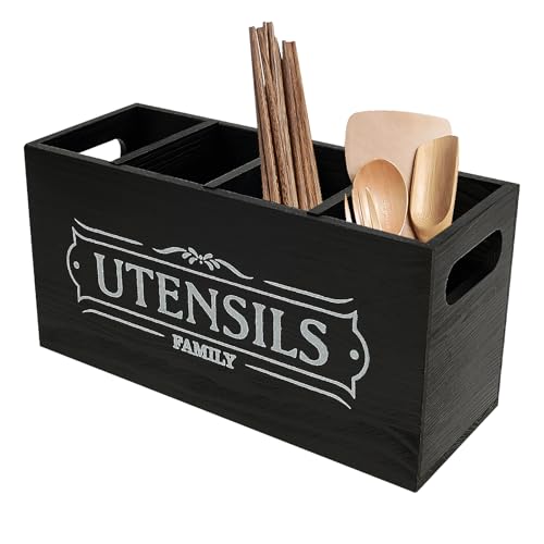 Kitchen Utensilhalter mit Entwässerungboden, Holzküchen Utensilienhalter Utensil Organizer mit 4 Fach Entwässerungsboden Besteck Küchenutensilien Küche Serviettenhalter Organizer für Arbeitsplatte von SUPPUIMNT