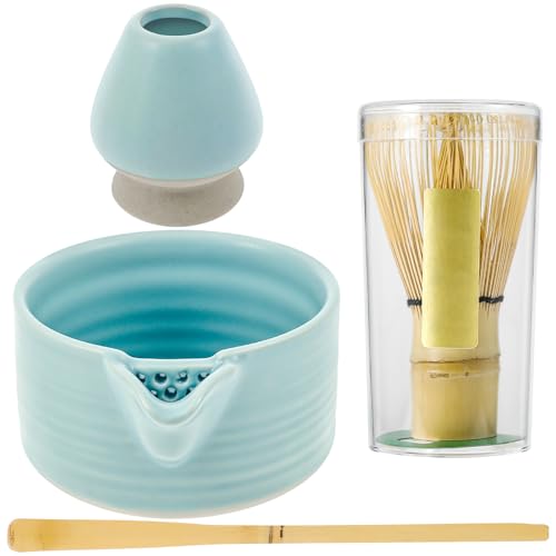 Matcha Tea Set 7 Piece Matcha Besen Set, Stylisches Bambusschaufel Schaufel Sieb Peitschenhalter Bambuslöffel Besenset Japanische Zeremonie, für Einsteiger (4 Blau) von SUPPUIMNT