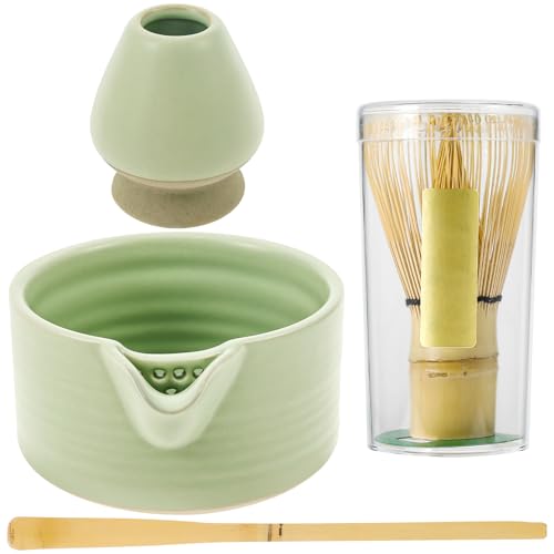 Matcha Tea Set 7 Piece Matcha Besen Set, Stylisches Bambusschaufel Schaufel Sieb Peitschenhalter Bambuslöffel Besenset Japanische Zeremonie, für Einsteiger (4 Grün) von SUPPUIMNT