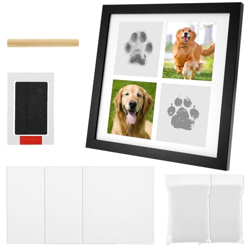 Pfotenabdruck Set, DIY Clay Paw Print Kit 4 Fach 3D Holz Bilderrahmen Pfotenabdruck einfach zu verwendend zu verwenden Keepsake Rahmen mit Rückenhakenhalterung für Wand Desktop Hund und Katze von SUPPUIMNT