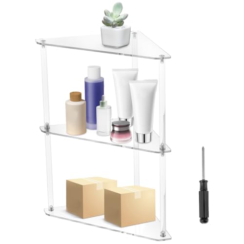 SUPPUIMNT 3 Stufig Acryl Eckregal Organizer Lagerung, Eckplattenregal Triangle Corner Shelf Mehrzweck Eckorganisator Clear Design für Badezimmer Küche Schlafzimmer Büro Arbeitszimmer von SUPPUIMNT