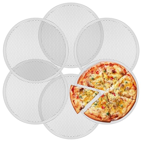 SUPPUIMNT 6 Stück Pizzagitter, Pizza Screen Pizzablech Gelocht Antihaftbeschichtete Pizzapfanne 12 Zoll Pizzagitter Rund mit Antihaftbeschichtet Temperaturbeständiges Wiederverwendbares Pfanne von SUPPUIMNT