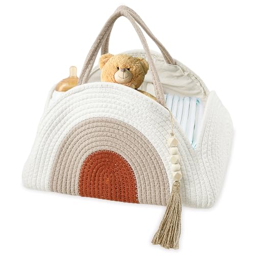 SUPPUIMNT Baby Windel Caddy Korb, Wickeltasche Organizer Wickeltasche Tragbarer Wickelorganizer mit Griffen Multifunktionale Windeln Aufbewahrungsbox Geschenke für Neugeborene(Weiße Kartenfarbe) von SUPPUIMNT