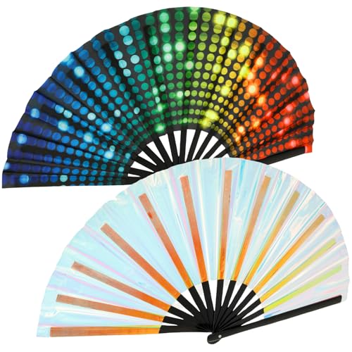 SUPPUIMNT HandfäCher Stabil Fecher Holographische Farben Handfächer, für Festivals Dekor Hanfu Club Ereignis Party Tanz Leistung Bekleidungszubehör Shockwave Hand Fan von SUPPUIMNT