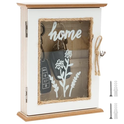 SUPPUIMNT Schlüsselkasten aus Holz mit 6 Schlüsselhaken Schlüsselbox Schlüsselschrank SchlüSsel Kasten Retro Schlüsselkasten zum Aufhängen an der Wand für Wandmontage oder Tischaufstellung von SUPPUIMNT