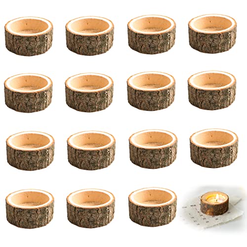 15 Stück Teelichthalter Holz,Kerzenhalter Holz Rund,Rustikales Holz Votivkerzenhalter Set für Hochzeit Mittelstücke für Tisch, Halloween, Weihnachten, Valentinstag, Heimdekoration von SUPRBIRD