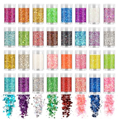 Glitzer Set, 32 Farben Glitzer Basteln, Glitzerpulver Set, Bastel Glitzer für Dekoration, Karten, Papier, DIY, Masquerade, Nagelkunst von SUPRBIRD