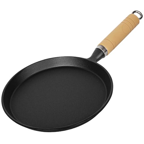 Gusseisenpfanne Induktion Grillpfanne 20cm, Cast Iron Pan Bratpfanne mit Holzgriff, Runde Grillpfanne Gusseisen Gusspfanne, Ohne Beschichtung Steakpfanne für Gasgrill, Gas, Camping Outdoor Kochen von SUPRBIRD