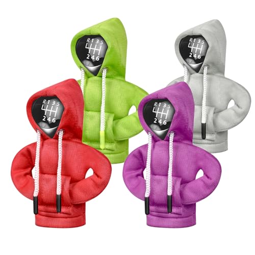 SUPRBIRD Schaltknauf Hoodie, 4 Stück Auto Schaltknauf Abdeckung, Schaltknauf Hoodie Abdeckung Auto Interieur, Hoodie Auto Schalthebel Abdeckung, Staubdichter, Lustig Auto Dekorationszubehör von SUPRBIRD