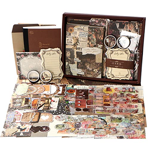 Scrapbooking Scrapbook Papier 136 Stück Vintage Scrapbook Zubehör Set,Bullet Journal Zubehör,Notizbuch mit Raster A6,DIY Scrapbook Geschenk für Mädchen Damen,Grußkarten Dekoration (Schokolade) von SUPRBIRD