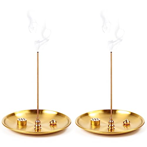 2 Stück Räucherstäbchenhalter, 4 in 1 Räucherstäbchen Halter, Messing-Räucherstäbchenbrenner mit 5,51-Zoll-Eschenfänger aus legierter Asche Geeignet, Incense Holder für Yoga Teehaus von SUPRROW