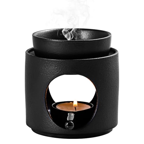 Duftlampe aus Keramik mit Teelichthalter,Aromalampe,Öl- und Wachsdiffusor,Stövchen für ätherische Öle,Abnehmbare Schale(Schwarz) von SUPRROW