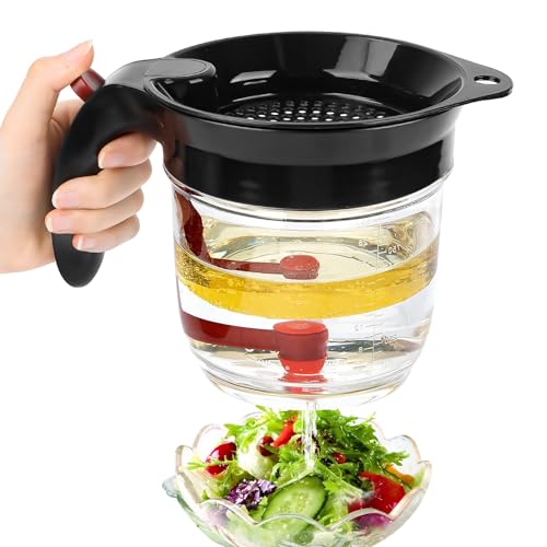 Fettabscheider Mit Bodenfreigabe,1000ML Effizienter Fetttrennkanne,Transparent Öl Fett Trennkanne,Doppelfiltrationssystem,Leicht zu Reinigender Soßenfettabscheider von SUPRROW
