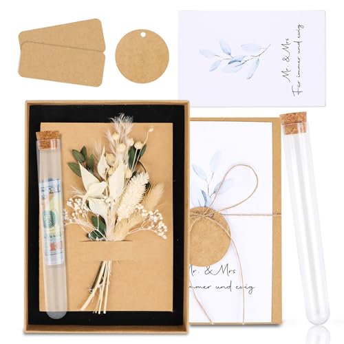 Hochzeit Geldgeschenk Set,inklusive Getrocknete Blumen Grußkarte Kunststoff Reagenzglas,Hochzeitsgeschenk,Geldgeschenk zur Hochzeit,geldgeschenk verpackung Hochzeit für Brautpaar von SUPRROW
